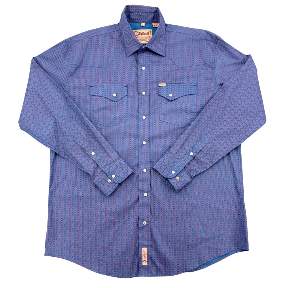 Rafter C Cowboy Collection Men XL Blue Geometric Western Peral Snap Button Shirt